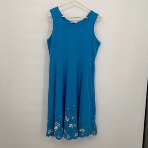 Vote Pretty Womens Blue Floral Border Fit & Flare Sleeveless Cotton Dress Size L